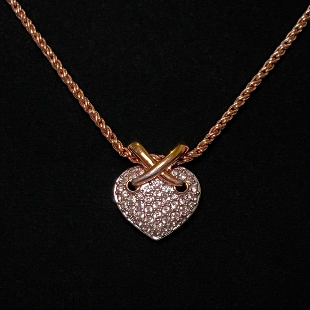 Vintage Swarovski Swan Signed Crystal Heart Pendant Necklace - Picture 2 of 5